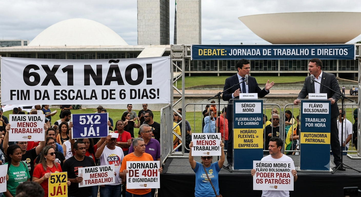 Sérgio Moro e Flávio Bolsonaro defendem flexibilização de jornada em contraponto ao fim da escala 6×1