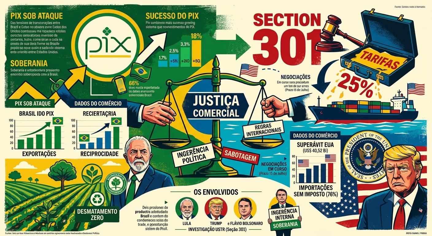 Governo brasileiro e governo dos EUA entram em rota de colisão após relatório do USTR propor tarifas sobre o Pix e comércio